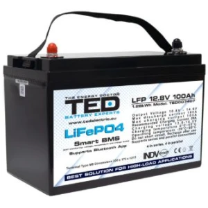 Acumulator TED Life PO4 12.8 V 100 A MM Bms Bluetooth M8 Ted Electric Ted00740, 330x171x215cm