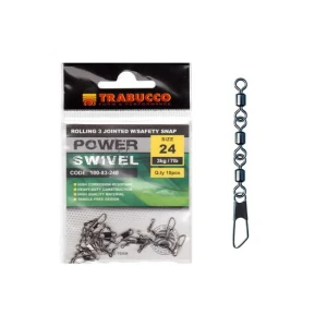 AGRAFA CU VARTEJ TRABUCCO  ROLLING 3 JOINTED SWIVEL NR 24 10 BUC/PLIC 3kg AGRAFA CU VARTEJ TRABUCCO  ROLLING 3 JOINTED SWIVEL NR 24 10 BUC/PLIC 3kg