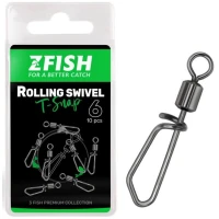 Agrafa Cu Vartej Zfish Rolling Swivel With T Snap, 10kg, Nr.16, 10buc/plic