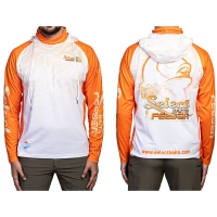 Bluza UV SELECT BAITS Feeder Long Sleeve Hoodie UPF 50+, White and Orange, Marime 2XL