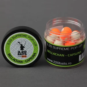 Pop Up 2.20 Baits Supreme, Alb - Portocaliu, Bellachan & Capsuna, 16mm, 100ml Pop Up 2.20 Baits Supreme, Alb - Portocaliu, Bellachan & Capsuna, 16mm, 100ml