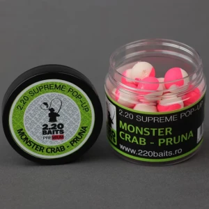 Pop Up 2.20 Baits Supreme, Alb - Roz, Monster Crab & Pruna, 16mm, 100ml