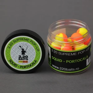 Pop Up 2.20 Baits Supreme, Galben- Portocaliu, Squid & Portocala, 16mm, 100ml Pop Up 2.20 Baits Supreme, Galben- Portocaliu, Squid & Portocala, 16mm, 100ml