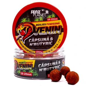Boilies Carlig SENZOR Venin Fumigena, Capsuna si N-Butyric, 16-20mm, 200g