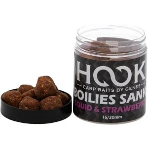 Boilies De Carlig HOOKBAITS Glazurat Sanky, Squid Strawberry, 16-20mm, 250ml