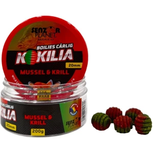 Boilies SENZOR Kokilia Pentru Carlig, Mussel Krill Verde Rosu, 20mm, 200g