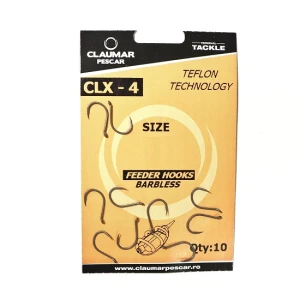 Carlige Feeder Claumar CLX-4 Barbless (Fara Barbeta) Teflon Technology 10Buc/Plic Nr 10 Carlige Feeder Claumar CLX-4 Barbless (Fara Barbeta) Teflon Technology 10Buc/Plic Nr 10