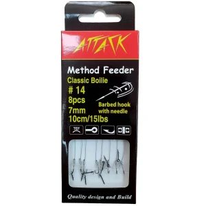 Carlige Legate Attack Method Feeder Rig Barbed Hook with Spike, Nr.14, 10cm, 15lbs, 8buc/pac Carlige Legate Attack Method Feeder Rig Barbed Hook with Spike, Nr.14, 10cm, 15lbs, 8buc/pac