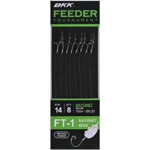 Carlige Legate BKK FT-1 Method Bayonet Feeder Rig 10cm, Nr.12, 0.18mm, 8buc/pac Carlige Legate BKK FT-1 Method Bayonet Feeder Rig 10cm, Nr.12, 0.18mm, 8buc/pac