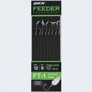 Carlige Legate BKK FT-1 Method Quick Stop Feeder Rig 10cm, Nr.12, 0.23mm, 8buc/pac Carlige Legate BKK FT-1 Method Quick Stop Feeder Rig 10cm, Nr.12, 0.23mm, 8buc/pac