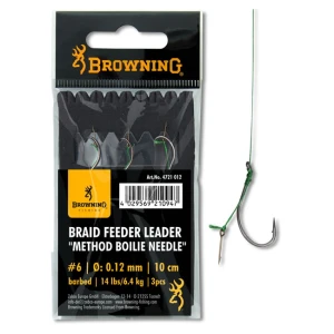Carlige Legate Browning Braid Feeder Leader Method Boilie Needle Nr.8, 0.12mm, 10cm, 6.40kg, 3buc/plic Carlige Legate Browning Braid Feeder Leader Method Boilie Needle Nr.8, 0.12mm, 10cm, 6.40kg, 3buc/plic