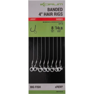 Carlige Legate KORUM Banded Hair Rigs, 10cm, 14lbs, Nr.8, 8buc/pac Carlige Legate KORUM Banded Hair Rigs, 10cm, 14lbs, Nr.8, 8buc/pac