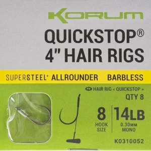 Carlige Legate KORUM Big Fish Hair Rigs with Quickstop 10cm, Nr.14 Barbless, 8buc/pac
