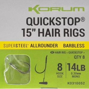 Carlige Legate KORUM Big Fish Hair Rigs with Quickstop 38cm, Nr.14 Barbless, 8buc/pac Carlige Legate KORUM Big Fish Hair Rigs with Quickstop 38cm, Nr.14 Barbless, 8buc/pac