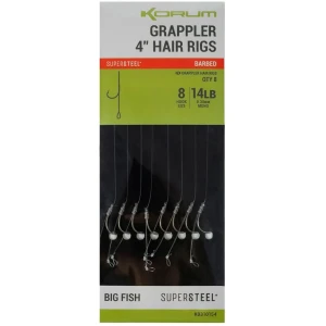 Carlige Legate KORUM Grappler Hair Rigs Barbed, 10cm, Nr.8, 8buc/pac