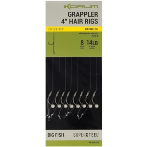 Carlige Legate KORUM Grappler Hair Rigs Barbless, 10cm, Nr.14, 8buc/pac Carlige Legate KORUM Grappler Hair Rigs Barbless, 10cm, Nr.14, 8buc/pac