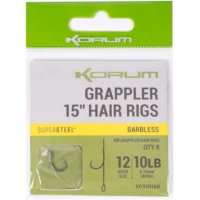 Carlige Legate Korum Grappler Hair Rigs Barbless, Nr.14, 38cm, 5buc/pac Carlige Legate Korum Grappler Hair Rigs Barbless, Nr.14, 38cm, 5buc/pac