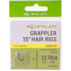 Carlige Legate KORUM Grappler Hair Rigs Barbless, Nr.8, 38cm, 5buc/pac Carlige Legate KORUM Grappler Hair Rigs Barbless, Nr.8, 38cm, 5buc/pac