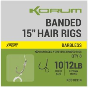 Carlige Legate KORUM Hair Rigs Barbless, 8lbs, Nr.14, 38cm, 8buc/pac