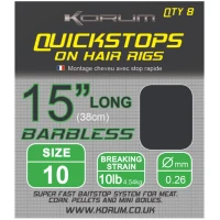 Carlige Legate Korum Hair Rigs Barbless With Qickstops, 38cm, Nr.16, 8buc/pac