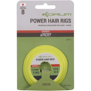 Carlige Legate KORUM Power Hair Rigs Barbed Mono, 100cm, 10lbs, 0.28mm, Nr.12, 6buc/pac Carlige Legate KORUM Power Hair Rigs Barbed Mono, 100cm, 10lbs, 0.28mm, Nr.12, 6buc/pac