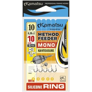 Carlige Legate Kamatsu Kantousure Rig Method Feeder Pe Inel Silicon Monofilament, 10cm, Nr.10, 0.20mm, 5buc/pac Carlige Legate Kamatsu Kantousure Rig Method Feeder Pe Inel Silicon Monofilament, 10cm, Nr.10, 0.20mm, 5buc/pac