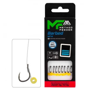 Carlige Legate MIKADO Method Feeder Rig MF14 With Bait Band, 10cm, Nr. 14, Mono, 8buc/pac