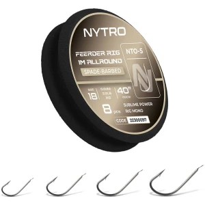 Carlige Legate NYTRO Feeder Rig Allround NTO-5 Hooks to Nylon 100cm, 0.11mm, 2.2lbs/1.00kg, Nr.16, 8buc/tambur EVA