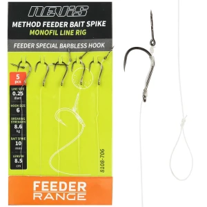 Carlige Legate cu Spin Momeala NEVIS Method Feeder Bait Spike Monofil Line Rig, Nr.6, 8.5cm, 5buc/pac