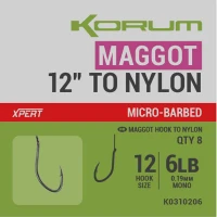 Carlige Legate Korum Xpert Maggot Barbed Hooks To Nylon Nr.12, 30cm, 0.19mm, 6lb, 8buc/pac Carlige Legate Korum Xpert Maggot Barbed Hooks To Nylon Nr.12, 30cm, 0.19mm, 6lb, 8buc/pac