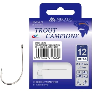 Carlige Legate Mikado Trout Campione, 150cm, Nr.6, 0.22mm, 10buc/pac