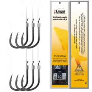 Carlige Legate ZHENG FISHING Carp, 45cm, Nr.5, 0.205mm, 10buc/pac