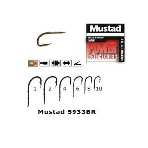 Carlig Mustad Power Baitholder Forjat, 2 Spini, Bronz, 10buc/plic Nr.4