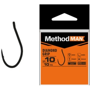 Carlige KONGER Methodman Diamond Grip Titanium Grey, Nr.14, 10buc/pac