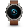 Ceas GARMIN Fenix 8 Amoled Sapphire Titan, Curea din Piele, Black / Chestnut, 51mm, EMEA