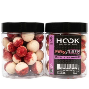 Boilies Critic Echilibrat HOOKBAITS Fifty-Fifty, Squid&Strawberry, 16/20mm, 250ml