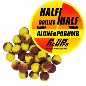 Boilies FISH PRO Half-Half, Alune Porumb, 15mm, 100ml