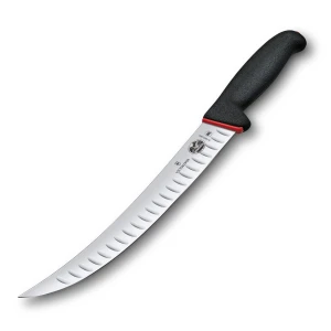 Cutit Pentru Sacrificat Victorinox Slaughter Knife, Fibrox, Dual Grip, Lama Gofrata 25cm, Curbata, Negru/Rosu