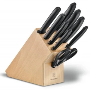 Set 9 Cutite si Foarfeca Bucatarie Victorinox Swiss Classic Cutlery Block + Suport Fag, Maro