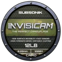 Fir Monofilament SONIK Subsonik Invisicam, Verde Maro Negru, 1200m, 5.44kg, 0.28mm