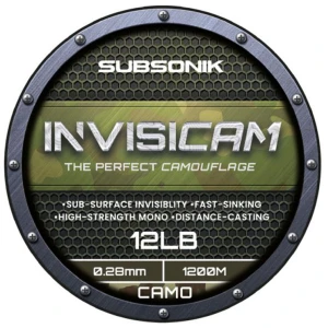 Fir Monofilament SONIK Subsonik Invisicam, Verde Maro Negru, 1200m, 5.44kg, 0.28mm