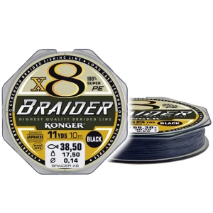Fir Textil Konger Rigging Line Braider X8 Black, 10m, 0.14mm, 17.5kg 
