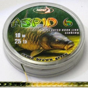 KATRAN Coated braided hook links ASPID 6 15Lb 10 M/15Lb/10 M/camo brown green