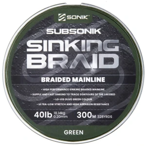 Fir Textil SONIK Subsonik Sinking Braid Olive, 18.4kg-40lbs, 0.20mm, 300m 