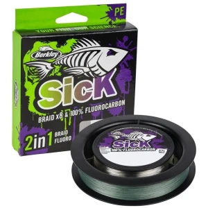 Fir Textil BERKLEY Sick Two In One & Fluorocarbon Duo Spool System, 0.12mm/0.30mm 150/50m, Moss Green-Fluo Clear