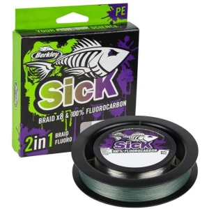 Fir Textil BERKLEY Sick Two in One & Fluorocarbon Duo Spool System, Moss Green-Fluo Clear, 150m - 0.08mm, 50m - 0.25mm