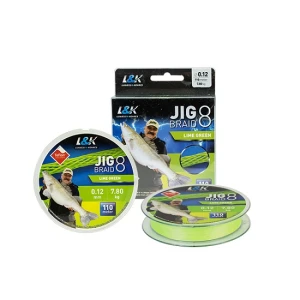 Fir Textil L&K Jig 8 Braid Lime Green 0.08mm 110m 4.9kg Fir Textil L&K Jig 8 Braid Lime Green 0.08mm 110m 4.9kg