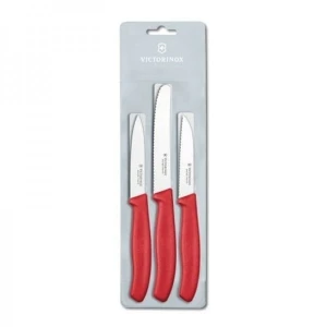 Set 3 Cutite Bucatarie Victorinox, Inox, 8/11 cm, Rosu