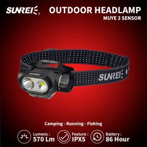 LANTERNA DE CAP SUNREI 570 LUMENI MUYE3 CU SENZOR DE MISCARE