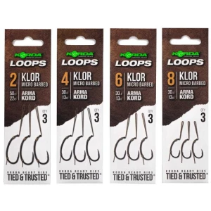 Carlige Legate KORDA Loop Rigs Klor, Barbless, Nr.8, 30lb, 3buc/pac